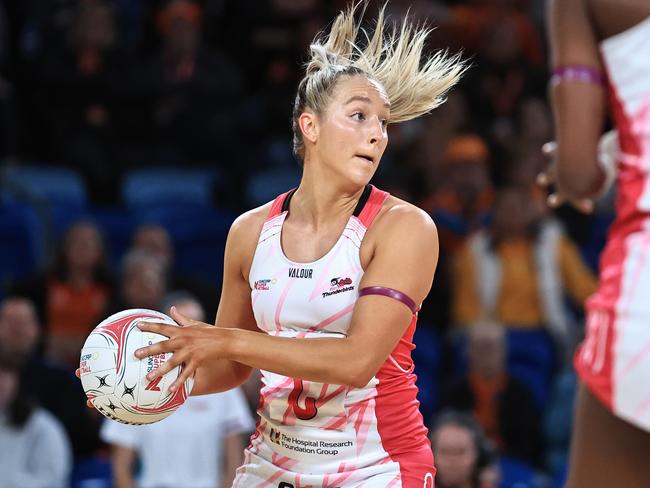 Tayla Williams in action for the Thunderbirds, who can severely dent the Mavericks’ finals hopes this weekend. Picture: Jenny Evans/Getty Images