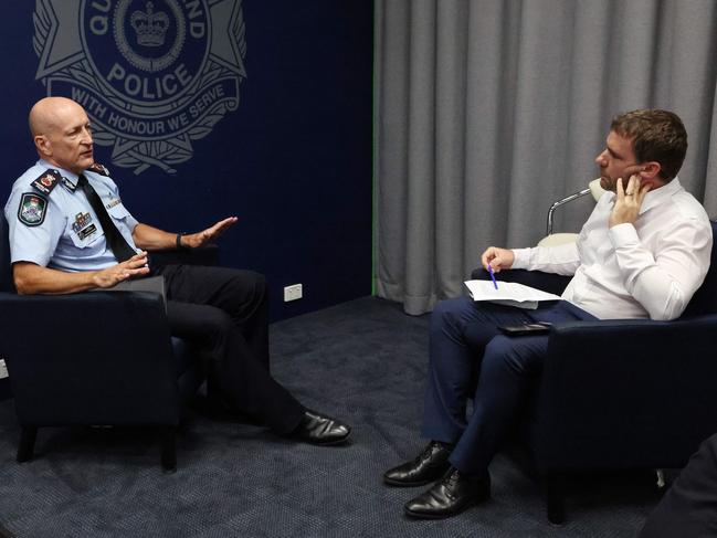 Interim Commissioner Steve Gollschewski speaks with journalist Thomas Chamberlin. Picture: Liam Kidston