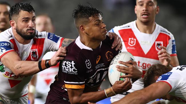 Former Gympie Devil Selwyn Cobbo in his Brisbane Broncos debut against the St George Illawarra Dragons at Netstrata Jubilee Stadium on Thursday night. (Photo by Cameron Spencer/Getty Images)