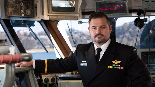 Royal Australian Navy officer, Sub Lieutenant Kris Petersen, RAN, on the bridge of HMAS Gascoyne. PICTURE: ADF/Supplied