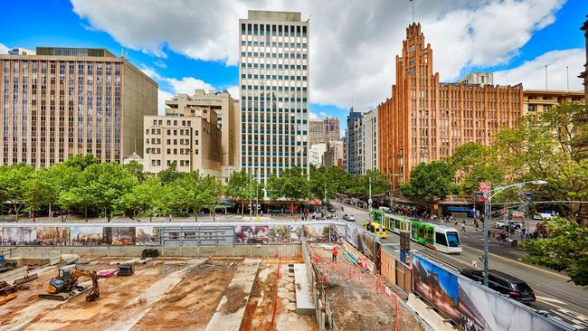 Excavations at the City Square site for the Metro rail tunnel.