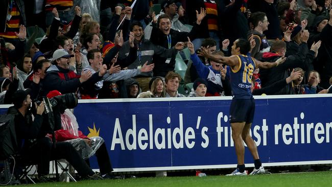 Eddie Betts celebrates his 2015 Goal of the Year. Picture: Simon Cross