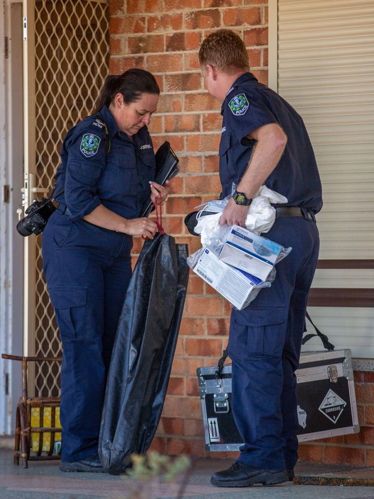Police outside the Findon home where Mrs Dimasi was found dead. Picture: Ben Clark