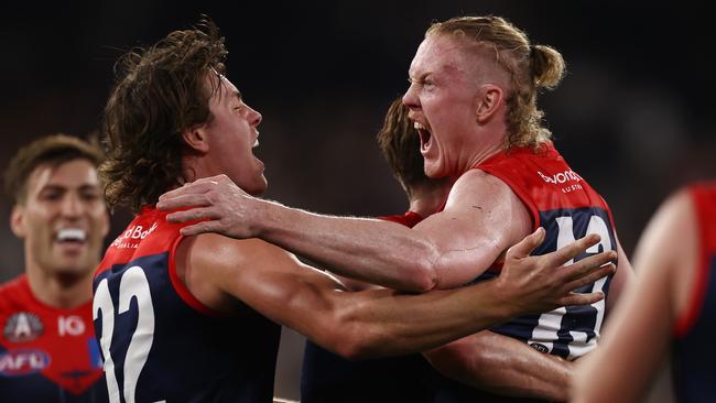 Clayton Oliver celebrates a goal. Picture: Michael Klein