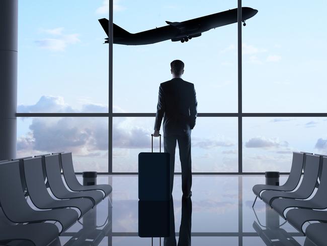 ESCAPE: Business class feature by Amanda Woods. June 23. iStockman in airport and airplane in sky