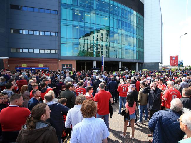 Some of the 76,000 spectators who were evacuated. Picture: Mike Egerton/PA via AP