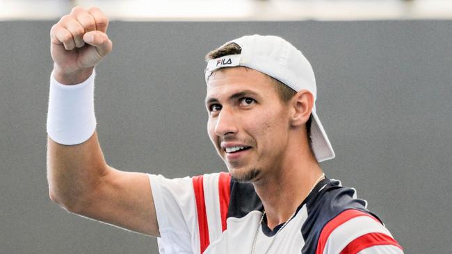 Popyrin celebrates his win. Picture: AFP