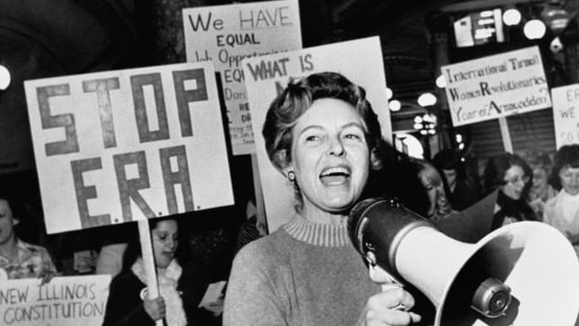 Republican activist Phyllis Schlafly leading an anti-ERA demonstration in the 1970s. Picture: Bettmann Archive/Getty Images