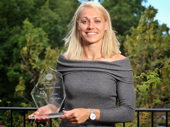 Adelaide's Erin Phillips named MVP at the AFLW players awards held at Siglo on Monday, March 27, 2017, in Melbourne, Victoria, Australia. Picture: Hamish Blair