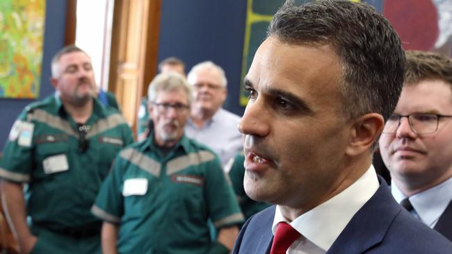 Labor Leader Peter Malinauskas hosted ambulance officers and health workers at Parliament House ahead of his budget reply speech. Picture: Dean Martin