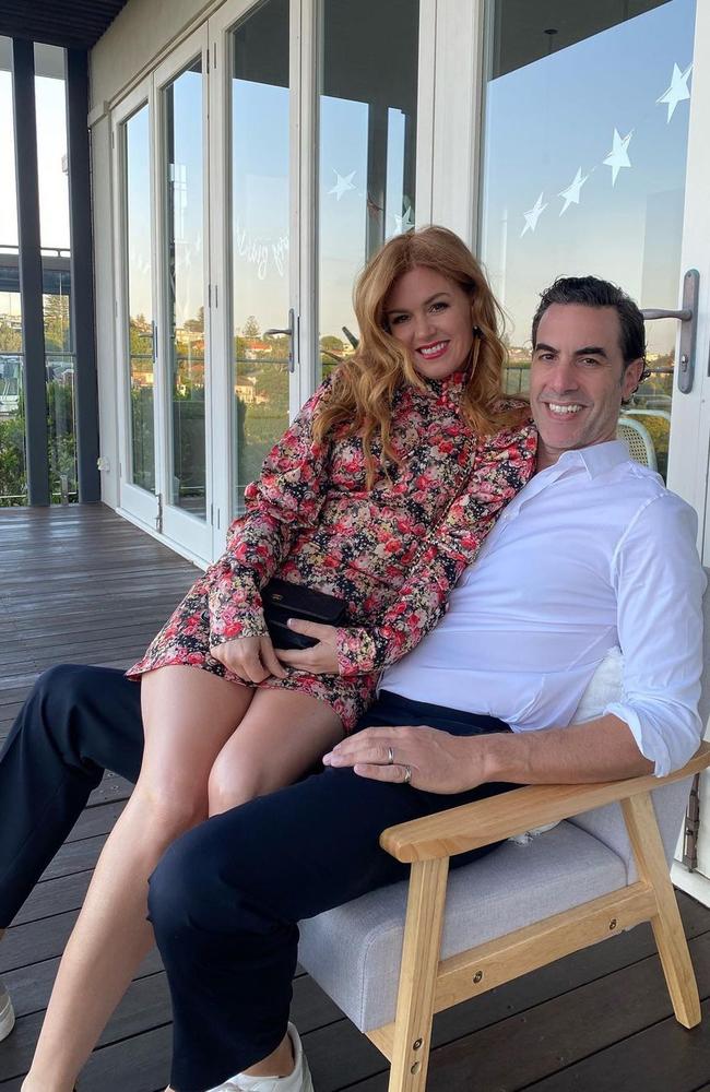 Sacha Baron Cohen, pictured with his wife Isla Fisher, has vehemently denied Wilson’s versions of events. Picture from Instagram.