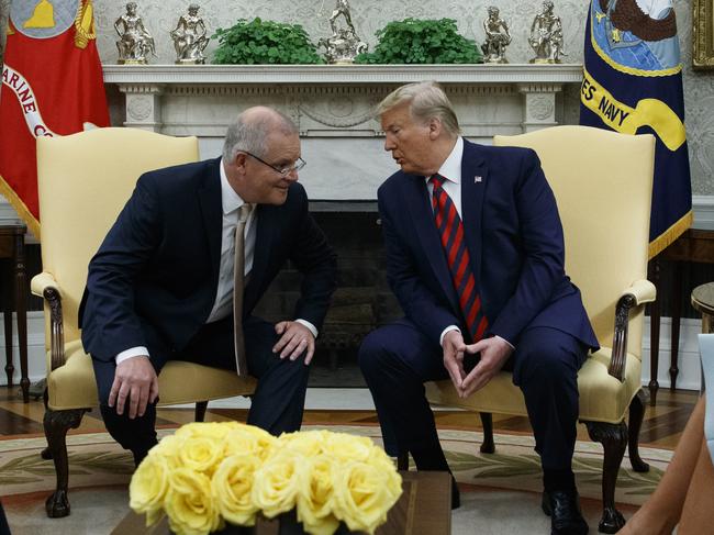 President Donald Trump and Prime Minister Scott Morrison in the Oval Office. Picture: AP