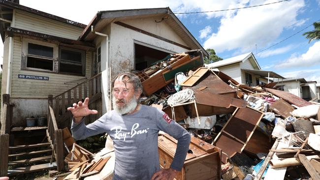 Ken Bridge at his home in South Lismore in the aftermath of the devastating floods. Picture: Jason O‘Brien