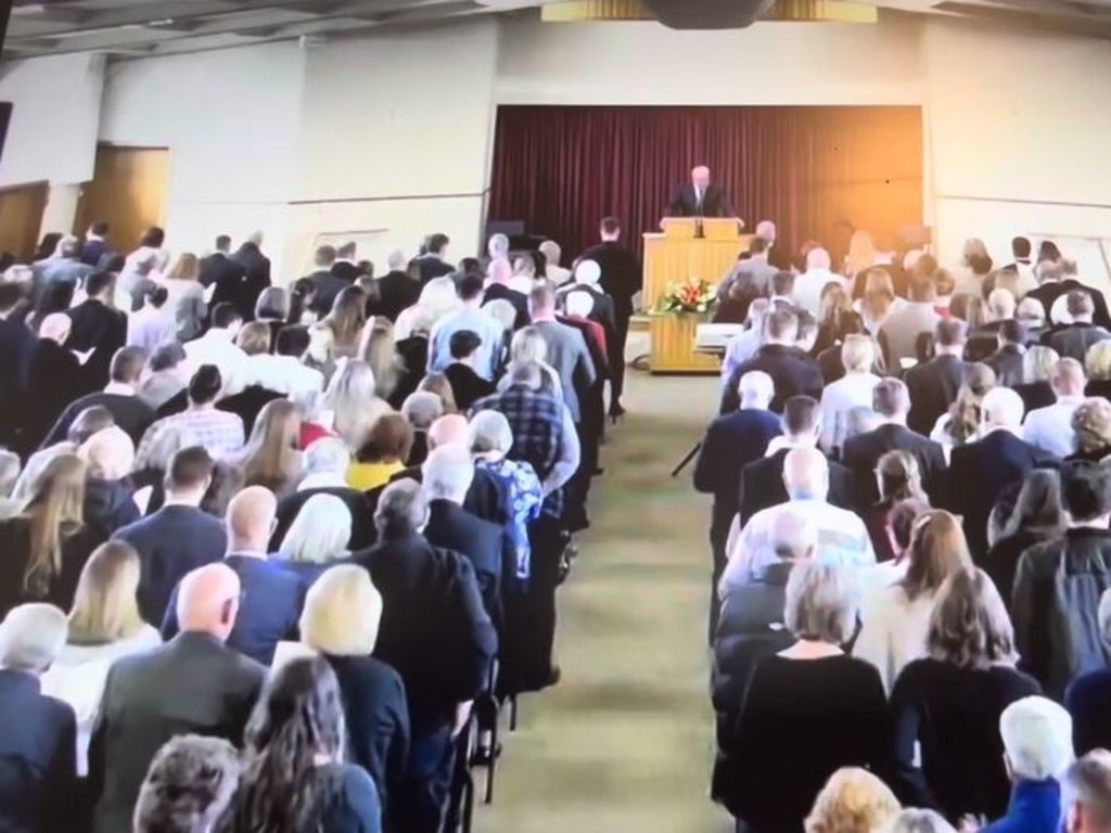 Worshippers at a memorial service for Geelong Revival Centre leader Noel Hollins.