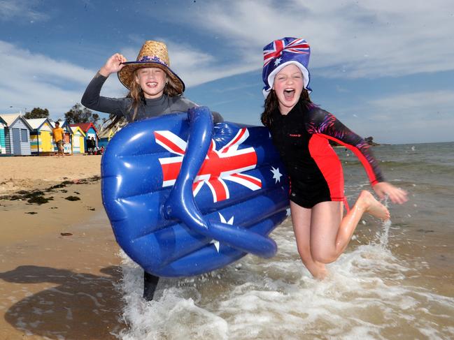 24/01/2020 Scarlett Ettershank, 9 and Jess Brown 11 at Brighton Beach in Melbourne.David Geraghty / The Australian.