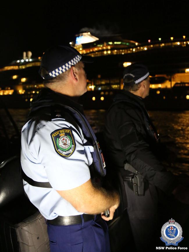 Officers from the NSW Police Force Marine Area Command during the operation on Sydney Harbour overnight.