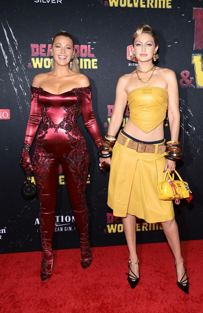 Gigi Hadid also sported Wolverine colours. Picture: Dimitrios Kambouris/Getty Images