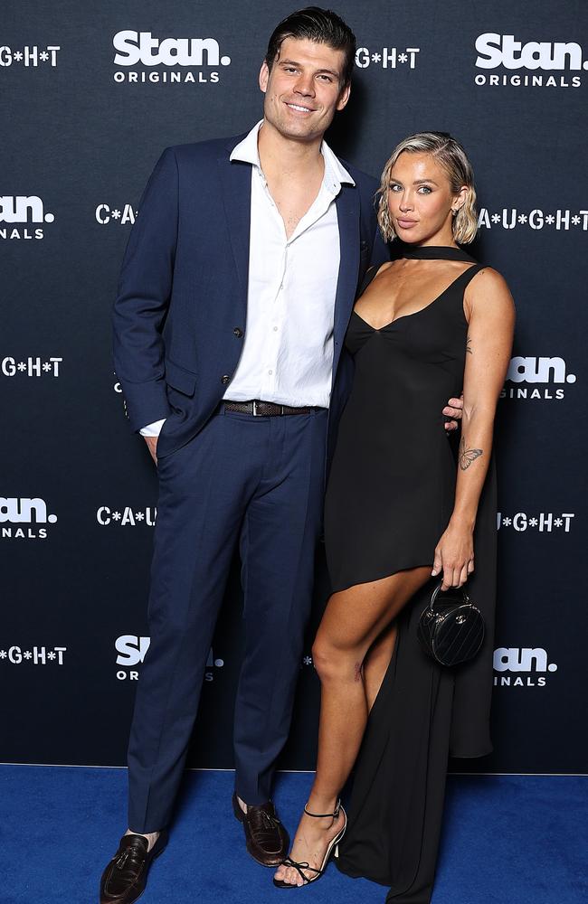 Matt Zukowski and Tammy Hembrow at the global premiere of Stan series C*A*U*G*H*T at Sydney Opera House in September. Picture: Getty Images