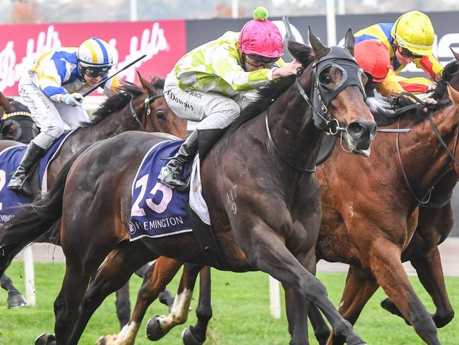 Verifier (NZ) ridden by Robbie Downey wins the RCH Staff Appreciation Plate at Flemington Racecourse on June 03, 2023 in Flemington, Australia. (Photo by Brett Holburt/Racing Photos via Getty Images)