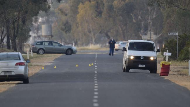 Evidence markers at the scene of the shootings. Picture: Daryl Pinder