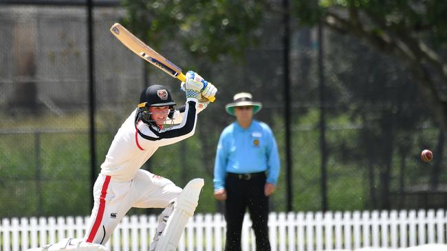 Gregory Terrace batsman Christian Jardine GPS First XI cricket between Gregory Terrace and Toowoomba Grammar School. Saturday January 28, 2023. Picture, John Gass