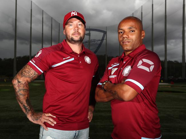 Coomera coach Steve MacDonald with new signing Henrique. Picture: Jason O'Brien