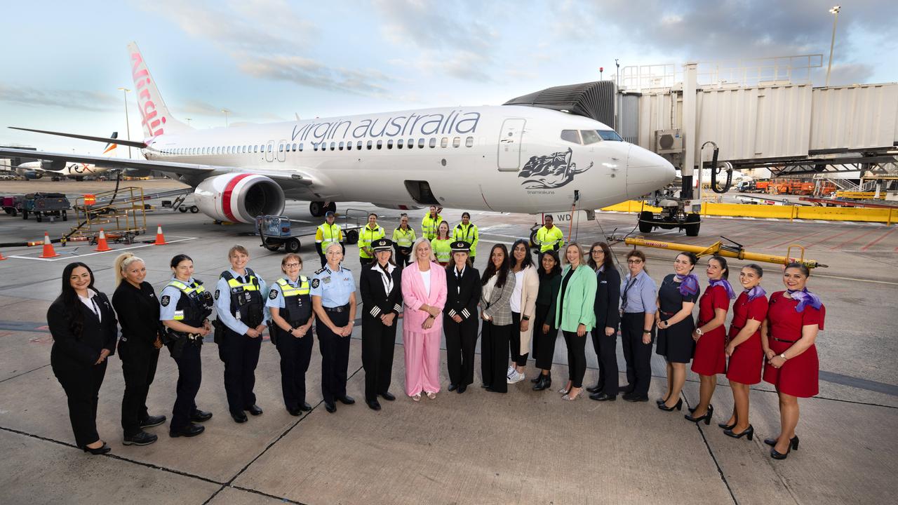 An all female operated Virgin flight on International Women’s Day at Melbourne Airport on Wednesday, March 8.