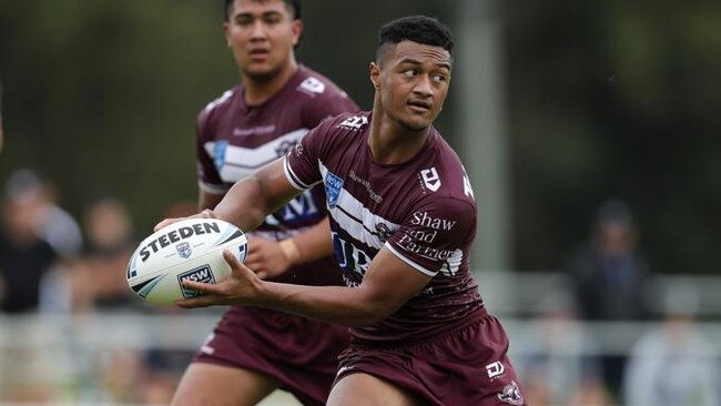 Latu Fainu starred in Manly’s big win against the Magpies. Picture: Bryden Sharp