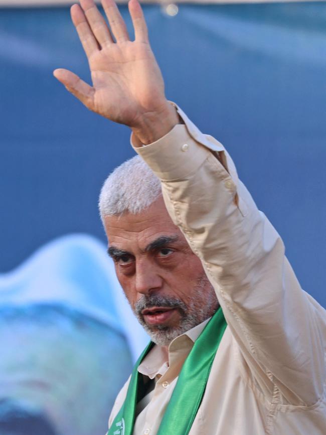 Yahya Sinwa during a rally in Gaza Cityin 2021.