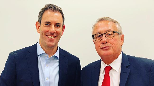 Wayne Swan (R) with protegee and now-Treasurer Jim Chalmers. Picture: Instagram