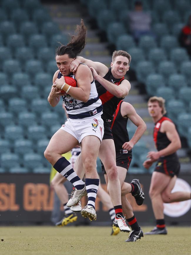 Thor Boscott Lauderdale and Lockie Mitchell North Launceston. TSL grand final 2024 - North Launceston V Lauderdale. Picture: Nikki Davis-Jones