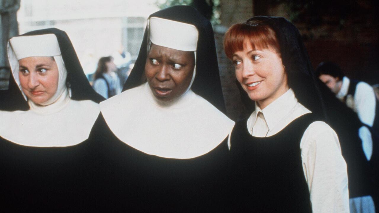 Kathy Najimy with Whoopi Goldberg and Wendy Makkena in Sister Act 2: Back in the Habit.