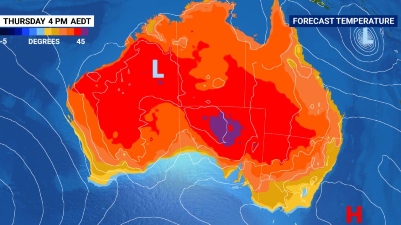 Some parts of Australia will see their ‘hottest weather’ in years as authorities warn of a scorching heatwave that will sear half the country. Picture: Sky News Weather