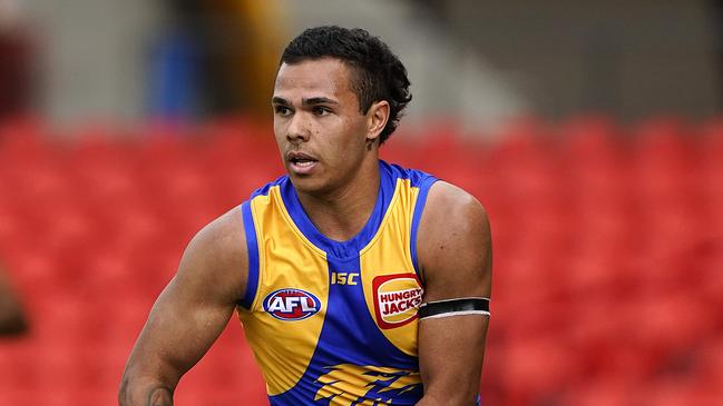 Jamaine Jones of the Eagles during the Round 4 AFL match between the Port Adelaide Power and the West Coast Eagles at Metricon Stadium on the Gold Coast, Saturday, June 27, 2020. (AAP Image/Dave Hunt) NO ARCHIVING, EDITORIAL USE ONLY