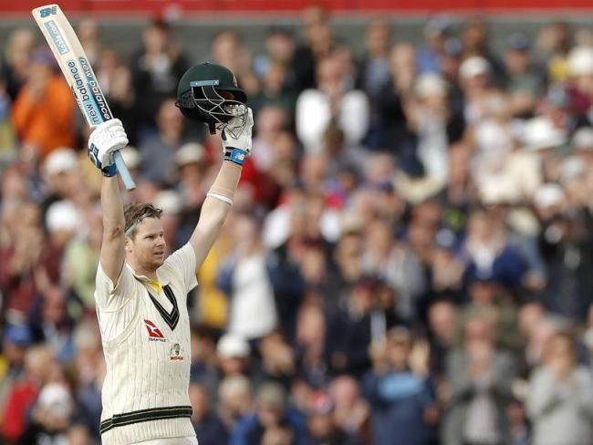 Steve Smith celebrates another monster Ashes score, at Old Trafford