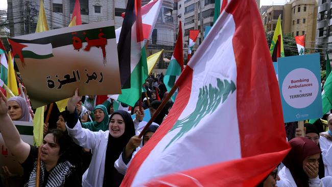 Hezbollah supporters during a rally in Beirut. Picture: Anwar Amro/AFP