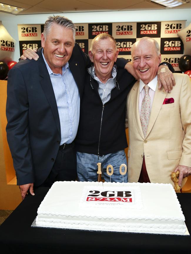 Maquaurie Radio's Ray Hadley, John Singleton and Alan Jones who are celebrating winning over a 100 consecutive radio surveys. Picture: Justin Lloyd