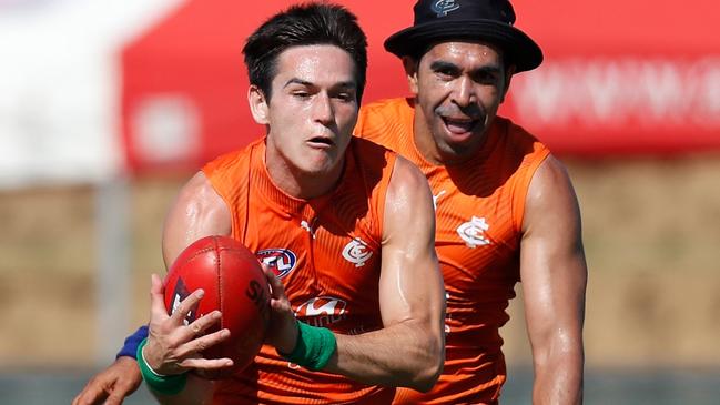 Zac Fisher (left) and Eddie Betts at Carlton’s pre-season training camp at Maroochydore.