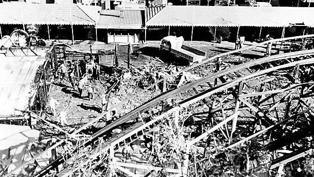 The damage following the ghost train fire at Sydney’s Luna Park in 1979.