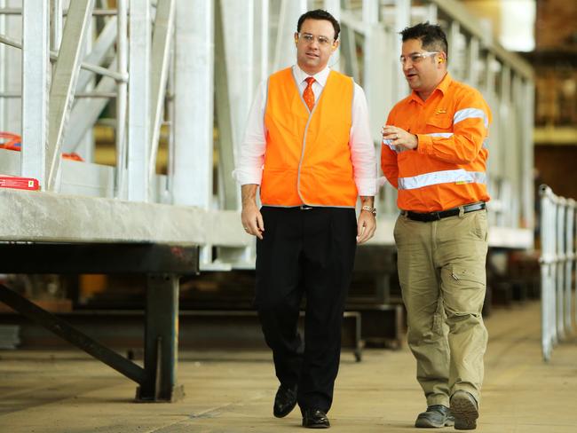 S&amp;L Steel owner Pablo Santos and Minster for Western Sydney Stuart Ayres. Picture: Tim Hunter.