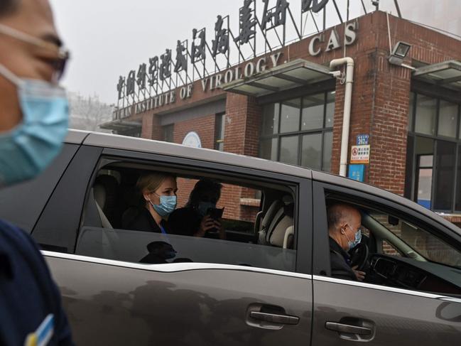 A team from the World Health Organisation team investigating the origins of the COVID-19 coronavirus arrive at the Wuhan Institute of Virology in Wuhan. Picture: AFP