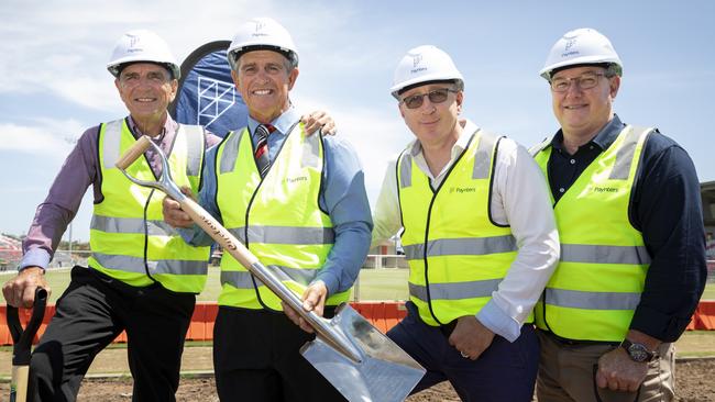 Moreton Bay Regional Council Acting Mayor Mike Charlton, Redcliffe Dolphins chairman Bob Jones, Federal LNP MP Luke Howarth, Moreton Bay Regional Councillor Peter Flannery at Stage 3 Dolphin Stadium sod turning. Photo Dominika Lis