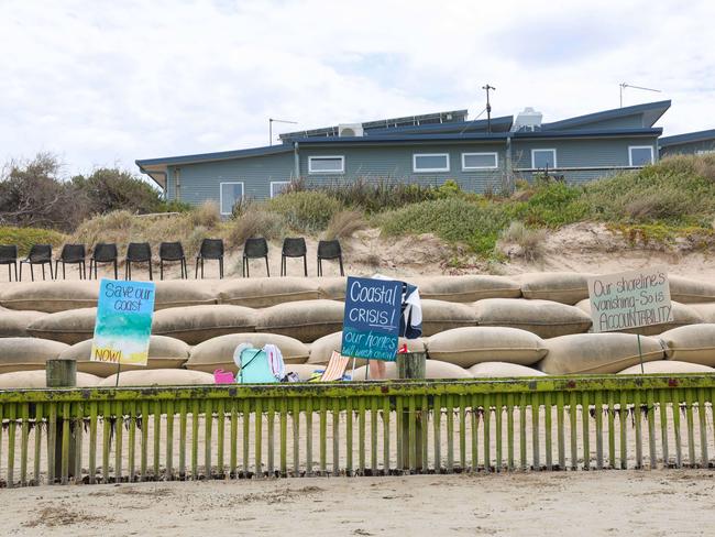 Sandbags at the beach. Picture: Brendan Beckett