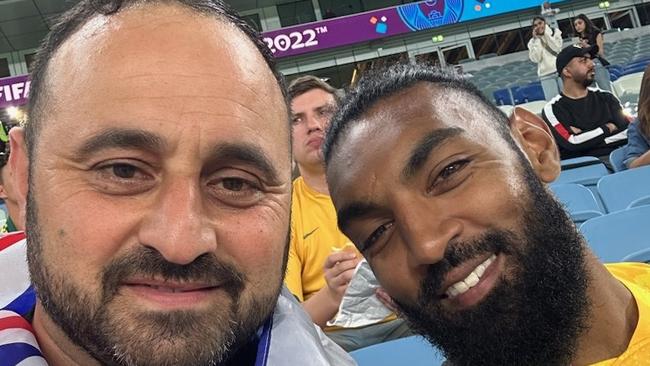 Tony Basha (left) has been cheering on his former player Mitch Duke at the World Cup. Photo: supplied.