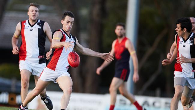 Christie's Beach's Aidan Coakley kicks a goal for his team against Flagstaff Hill. Picture: Matt Loxton