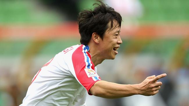 Ryang Yong-gi celebrates after scoring a surprise opening goal for DPR Korea.