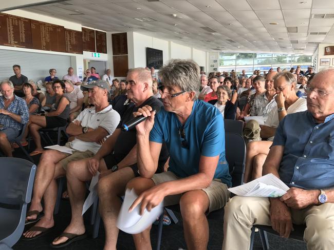 Concerned Terrigal resident Don Woods asks a question during the public meeting on water quality at Terrigal last year.