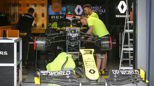 Daniel Ricciardo's Renault F1 car being pulled apart and packed up. Picture: David Caird