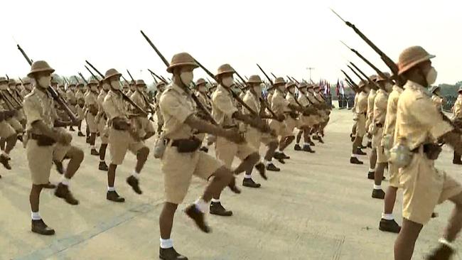 An annual parade by the Myanmar military in the capital Naypyidaw. Picture: AFP