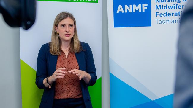 ANMF secretary Emily Shepherd talks to media at the Industrial commission on Monday 23rd December 2024. Picture: Linda Higginson